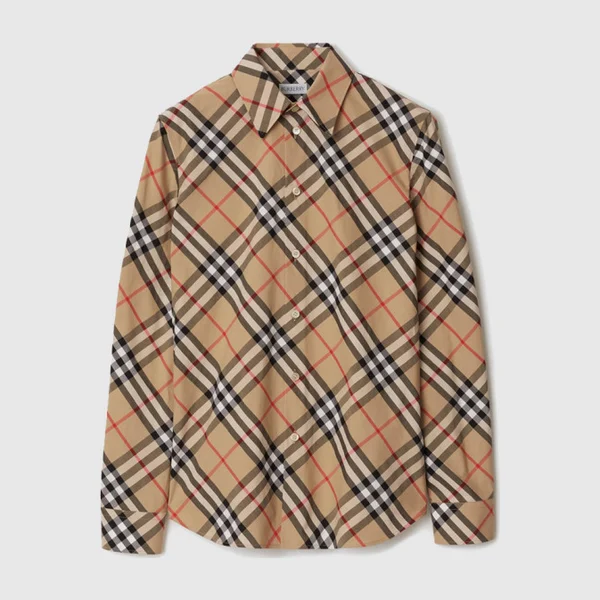 버버리 슬림핏 체크 코튼 셔츠 80876291
